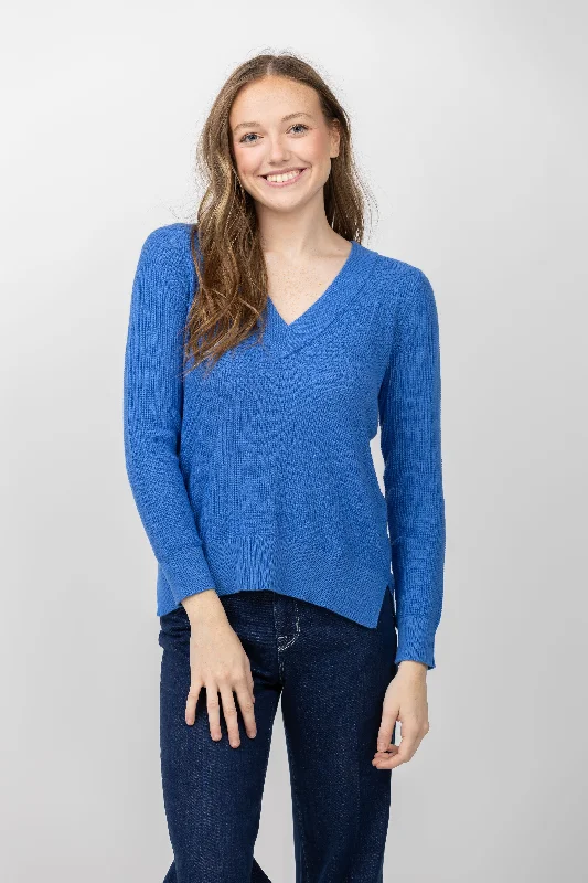 Nic + Zoe Waffle V-Neck Sweater in Sapphire Modern Contemporary Chic