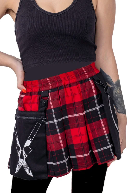 Heartless Souless Red Check Skirt denim skirt stylish