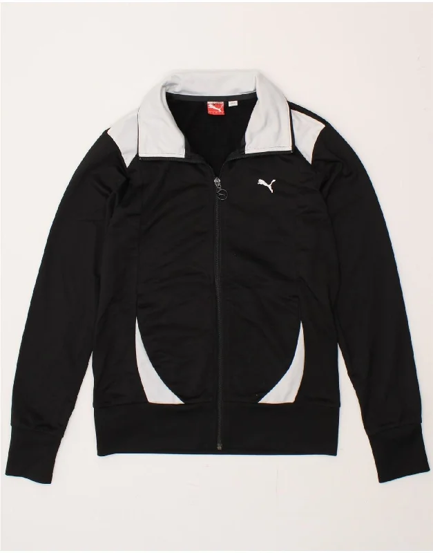 PUMA Womens Tracksuit Top Jacket UK 12 Medium  Black Colourblock Polyester Wool Jacket Cashmere Jacket Tweed Jacket