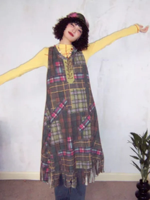 Retro tassel plaid dress【s0000007111】 Tunics Canvas sturdy