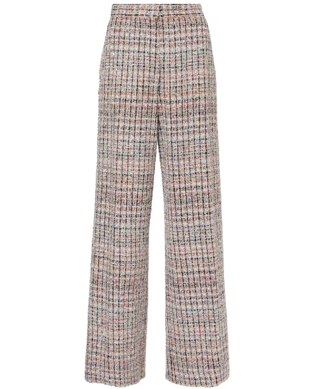 Multicolor Boucle Flared Trouser Trousers Polka Dot Cute