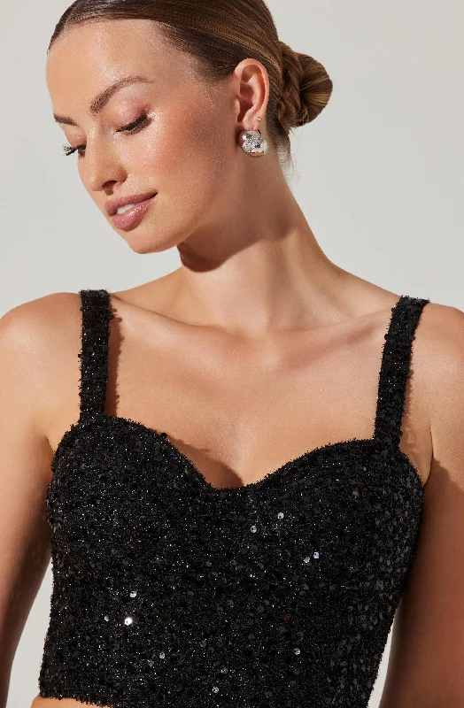 Suiren Sequin Bustier Crop Top Knit Fabric Woven Fabric Fleece Fabric