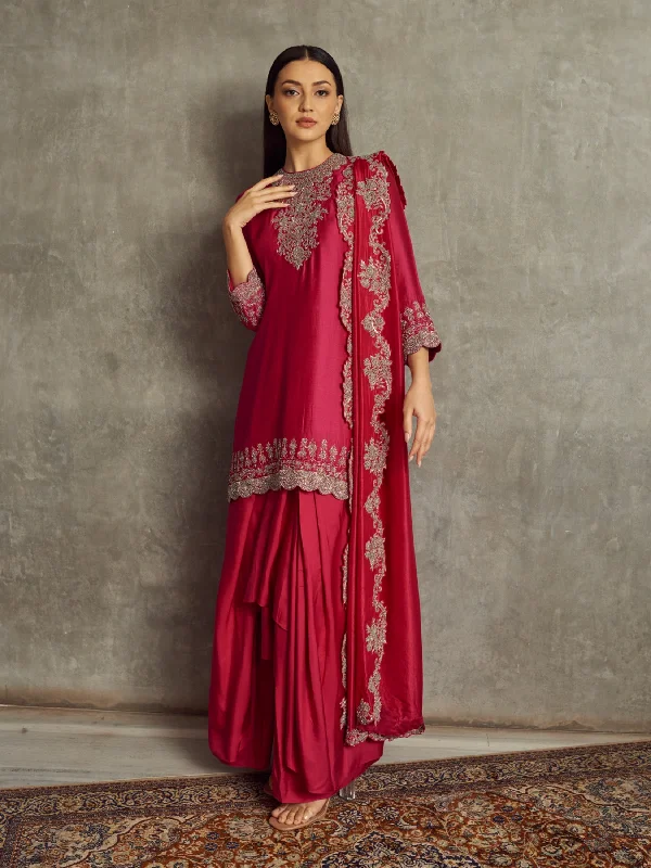 Embroidered Kurta With Dupatta and Cowl Skirt wool skirt thick