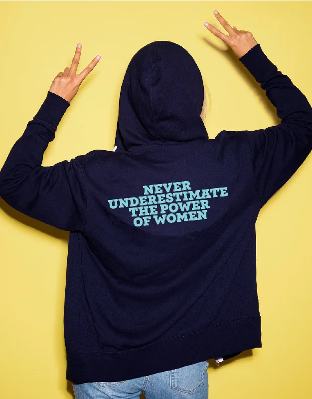 Never Underestimate the Power of Women Zip Hoodie Hoodie with Raw Hem Edgy Unfinished