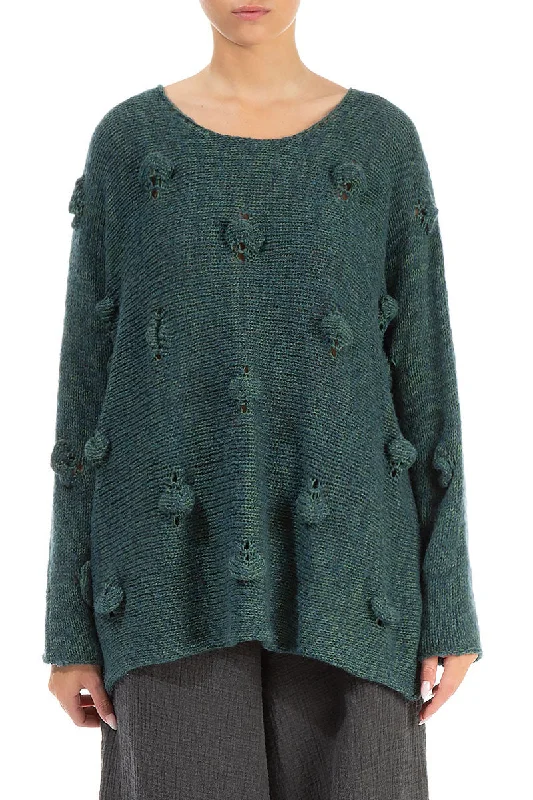 Bubbles Mélange Opal Green Wool Sweater Chenille Brocade Lace