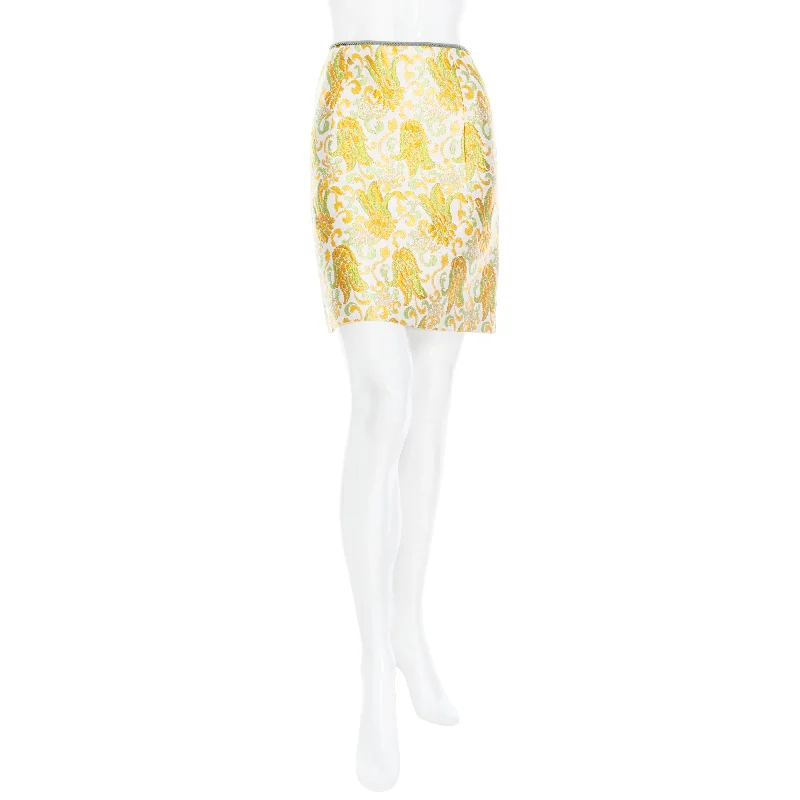 2003 Yellow and Green Silk Brocade Mini Skirt casual skirt length