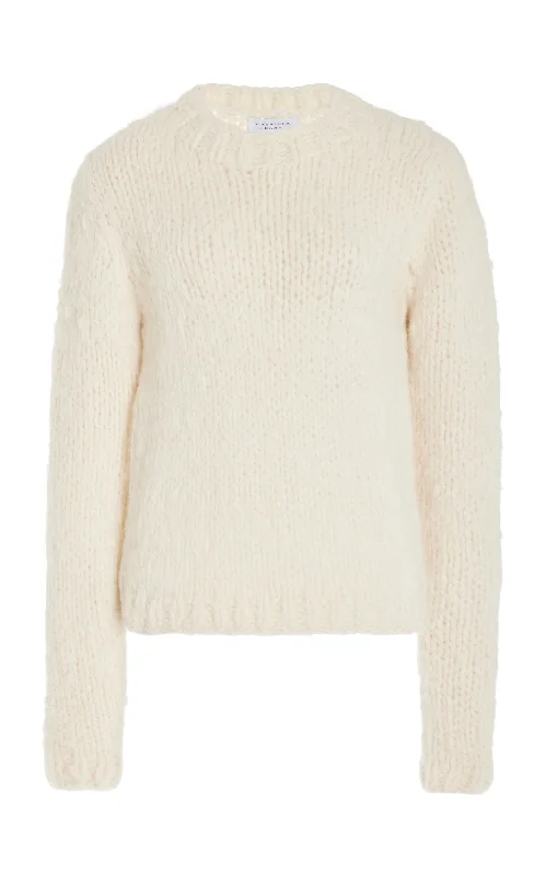 Dalton Knit Sweater in Ivory Welfat Cashmere Chenille Brocade Lace