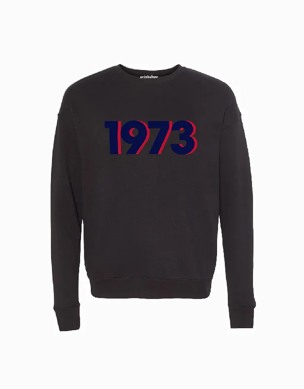 1973 Retro Sweatshirt - Black Hoodie with Contrast Stitching Detailed Premium