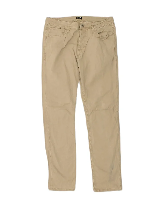 JACK & JONES Womens Slim Casual Trousers W32 L32  Beige Cotton Trousers Elastic Waist Soft