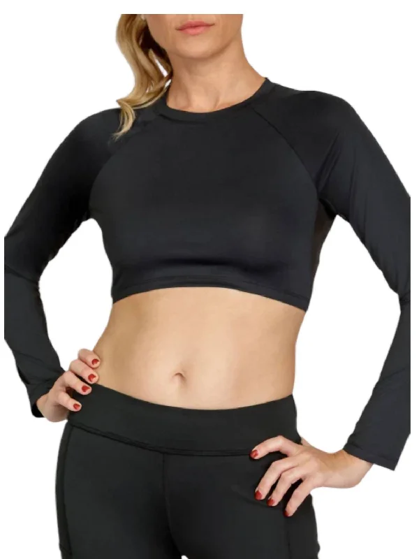 Sasha Crop Top In Black Zippered Buttoned Snapped