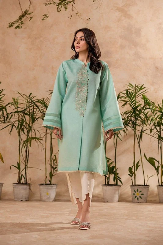 Fozia Khalid - Aqua Mint Tunic with Trouser - Cotton - 2 Piece Trousers Tapered Slim Fit