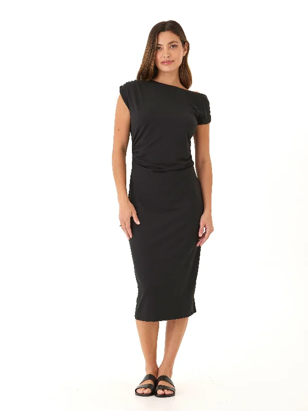 Leoni Luxe Jersey Ruched Midi Dress Tunics Mesh breathable