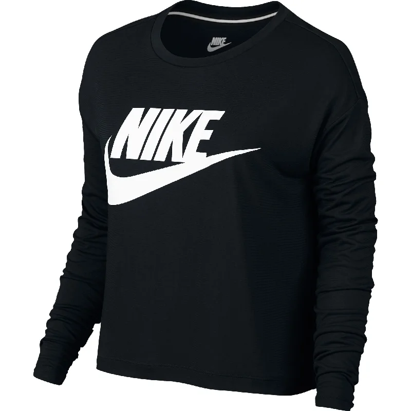 Nike Sportswear Essential Longsleeve Women's Crop Top Black/White Welt Pockets Slit Pockets Flap Pockets