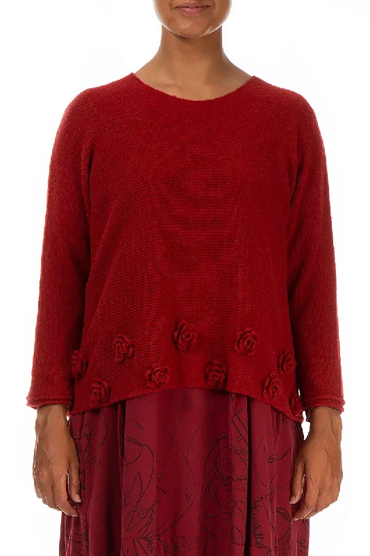 Flowers Red Wool Sweater Hooded Sweater Collared Sweater Shawl Collar