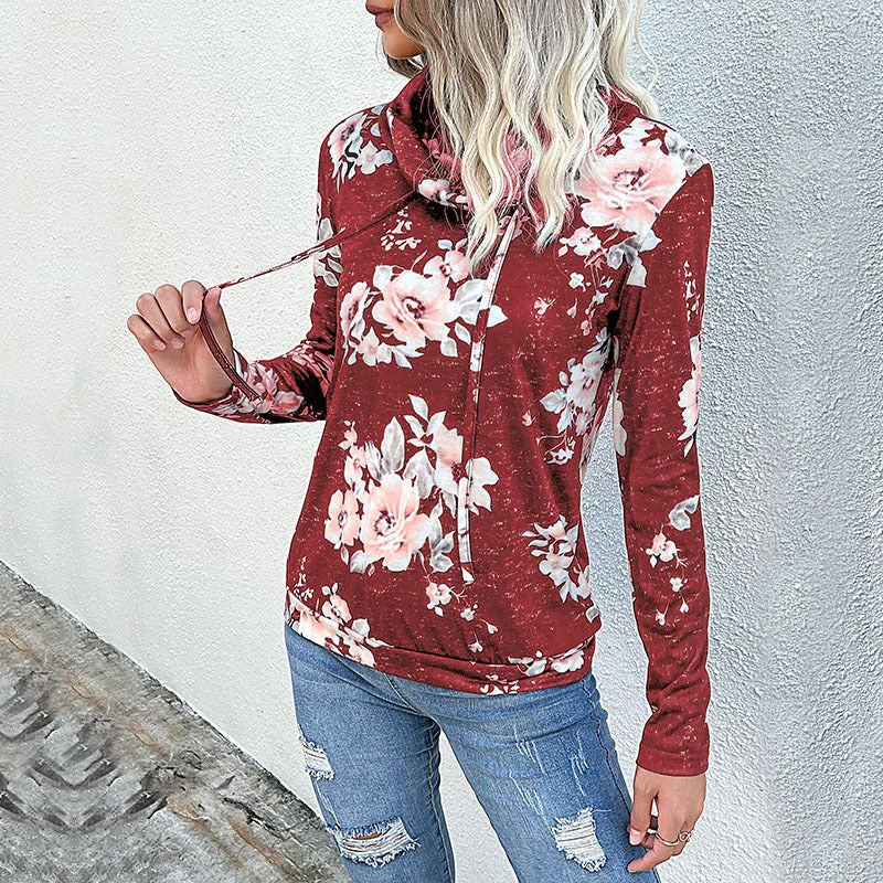 Blue Zone Planet |  Ladies Long Sleeve Floral Print Sweatshirt Hoodie with Fur Luxurious Winter