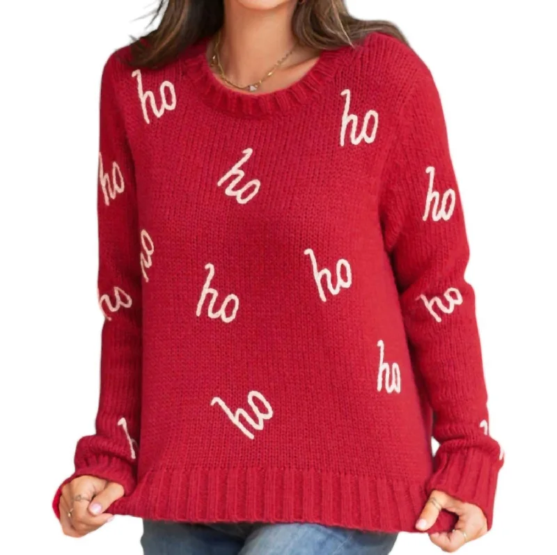 Ho Ho Ho Sweater In Red Polka Dot Checkered Tartan