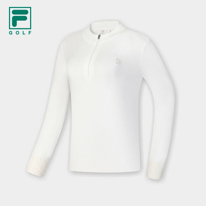 FILA CORE ATHLETICS GOLF SLOPS TO FIELD Women Knit Sweater (White) Denim Fabric Leather Fabric Suede Fabric