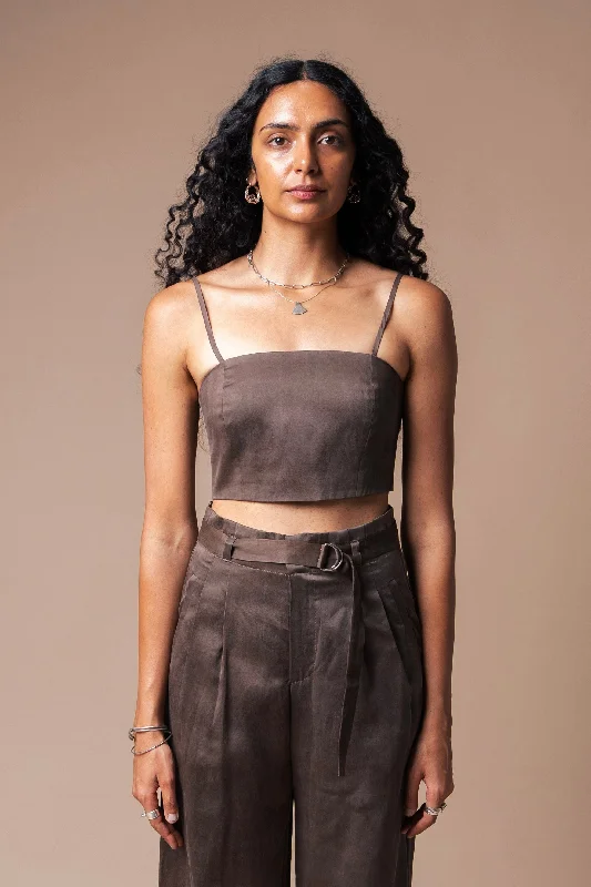 Stone Spaghetti Crop Top Silk Blend Satin Velvet