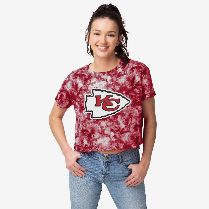 Kansas City Chiefs Womens Tie-Dye Big Logo Crop Top Mesh Blend Leather Blend Suede Blend