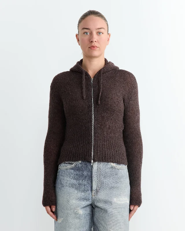 Compact Hoodie in Smokey Brown Hoodie with Tied Waist Feminine Flattering