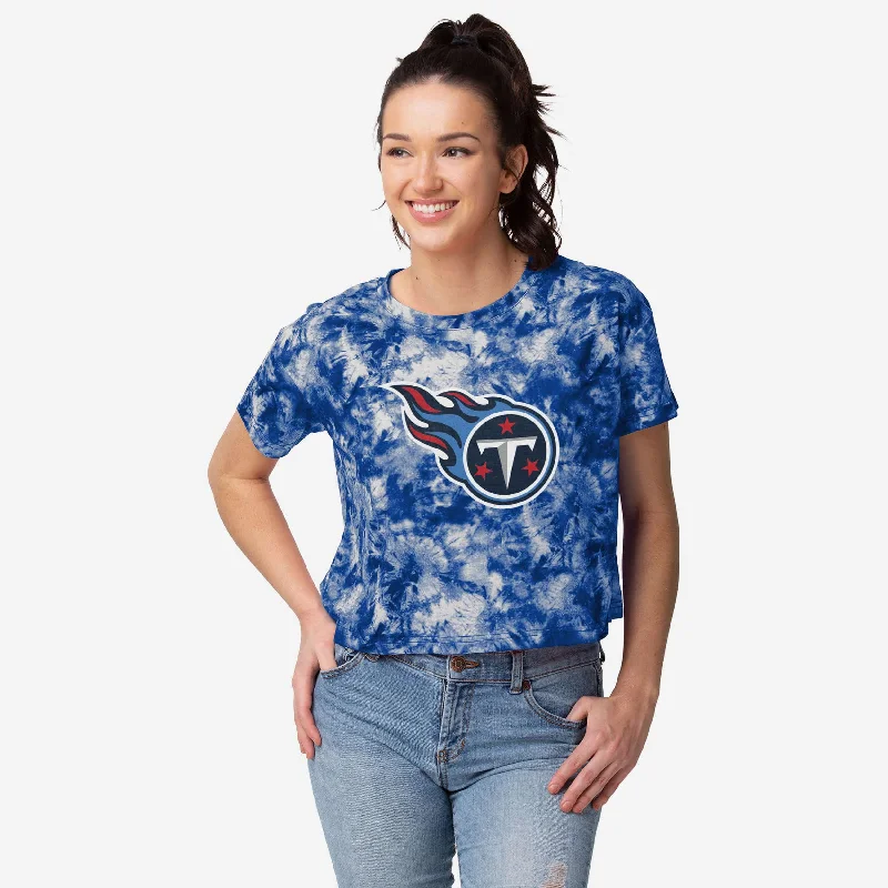 Tennessee Titans Womens Tie-Dye Big Logo Crop Top Print Jacquard Patchwork