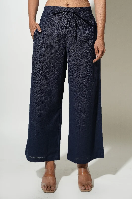 Navy Blue Women's Trousers Trousers Low Rise Relaxed