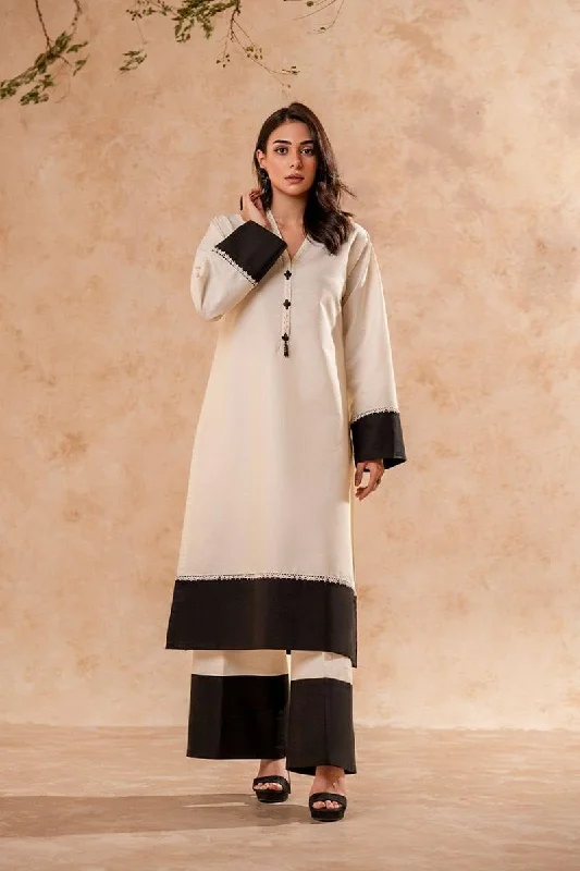 Fozia Khalid - Monochrome Tunic with Trouser - Cotton - 2 Piece Skinny Trousers Denim Stretchy