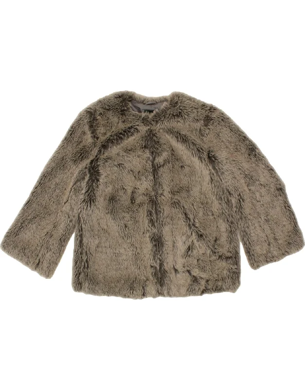 BENETTON Womens Faux Fur Jacket UK 12 Medium Grey Acrylic Denim Jacket Leather Jacket Suede Jacket