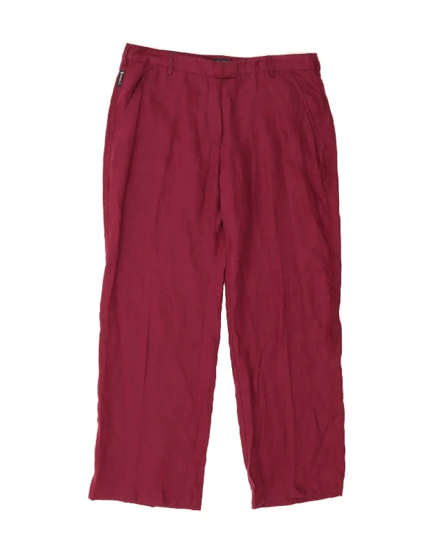 ARMANI Womens Straight Chino Trousers UK 16 Large  W34  L30 Burgundy Linen Trousers Mesh Breathable