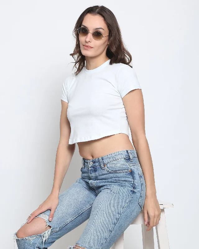 Crop Top: Morning Mist Striped Floral Plaid