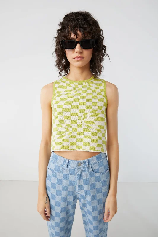 CHECKERED KNIT TANK metallic tank top