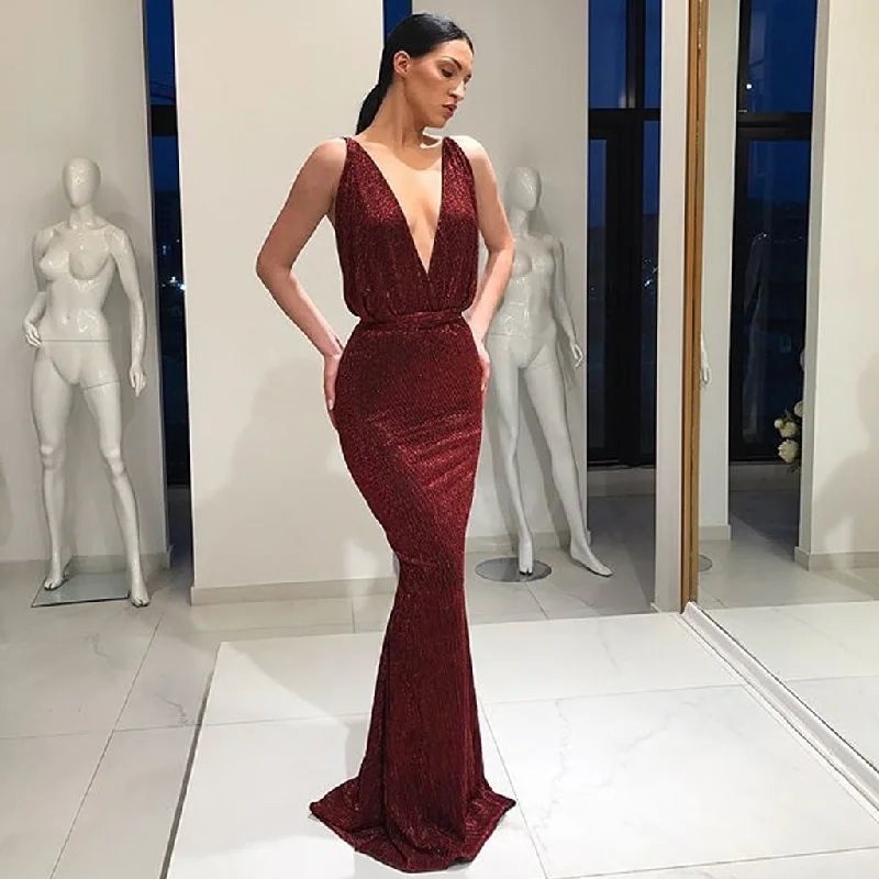 Burgundy Mermaid Sexy Deep V-neck Backless Sequin Prom Dresses, FC781 empire Waist empire Burgundy Mermaid Sexy Deep V-neck Backless Sequin Prom Dresses, FC781 empire Waist empire