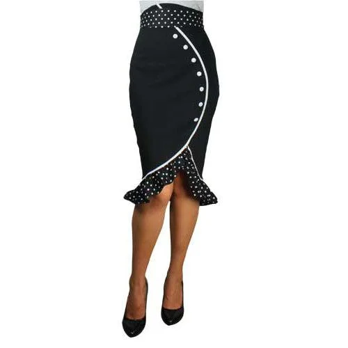 Rockabilly Polka Dot Wiggle Skirt in Black velvet skirt sumptuous