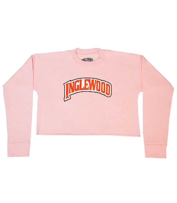 INGLEWOOD CROP TOP SWEATSHIRT PINK Satin Fabric Silk Fabric Chiffon Fabric