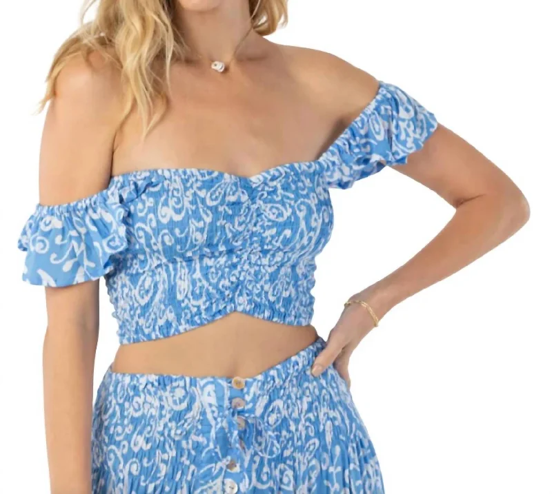 Hollie Crop Top In Sky Sun Terry Blend Velvet Blend Canvas Blend