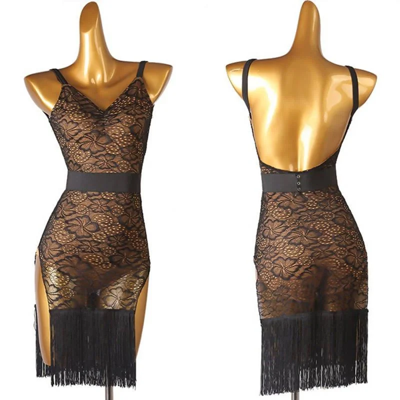 Lace Embrace Latin Dance Practice Dress | LQ304 Crew Neckline Casual