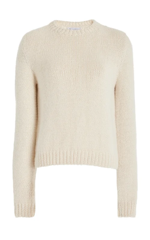 Rhun Knit Sweater in Ivory Cashmere Silk Blend Satin Velvet