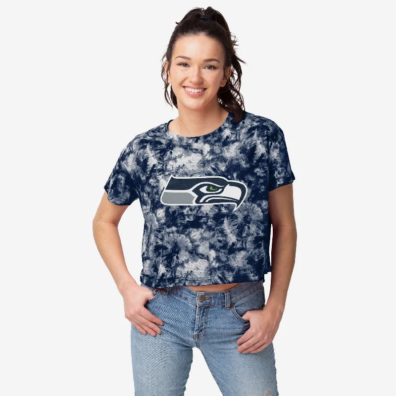 Seattle Seahawks Womens Tie-Dye Big Logo Crop Top Seamless Knitted Crochet