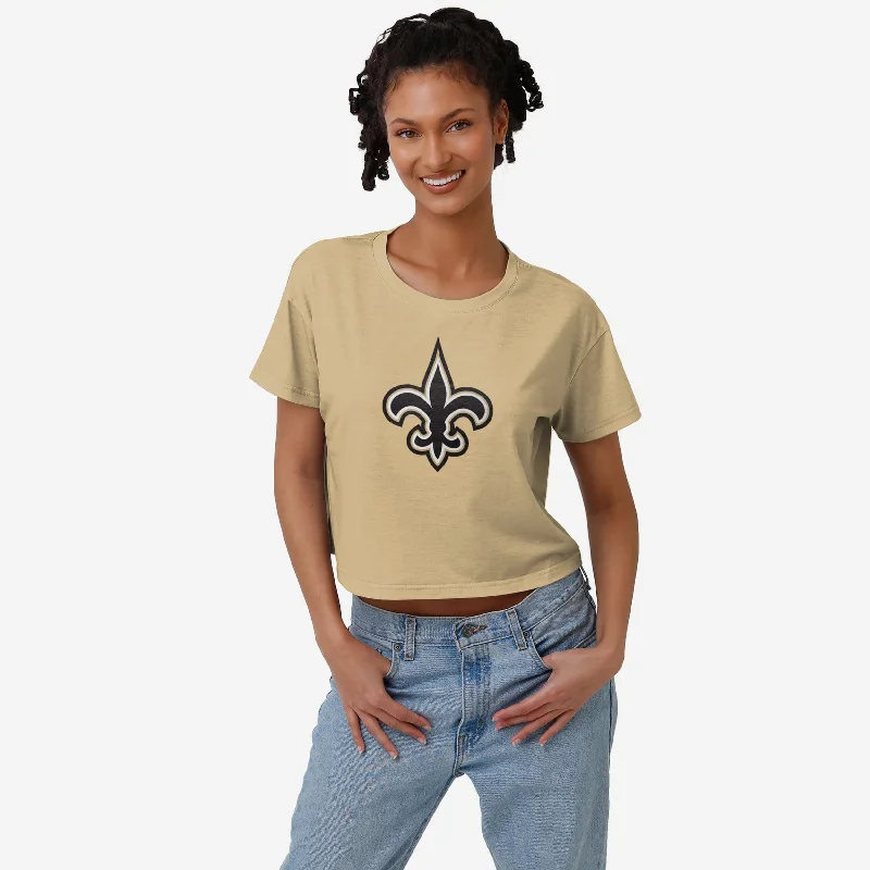 New Orleans Saints Womens Alternate Team Color Crop Top Collared Crop Top Boat Neck A-Line