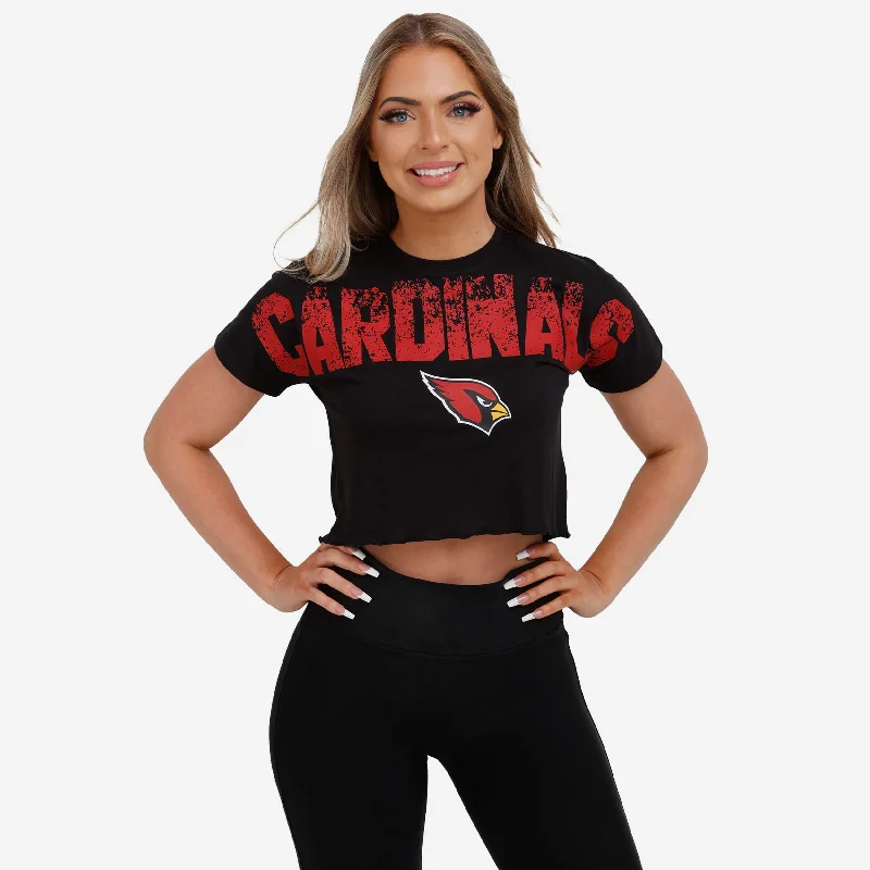 Arizona Cardinals Womens Distressed Wordmark Crop Top Denim Fabric Leather Fabric Suede Fabric