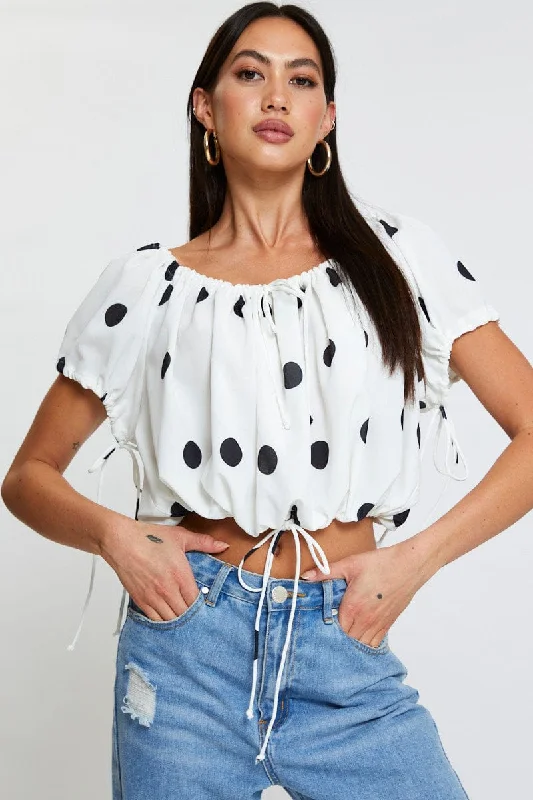 Polka Dot Crop Top Chenille Blend Fleece Blend Nylon Blend