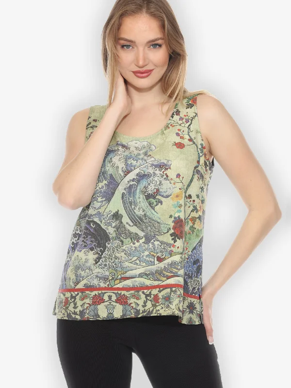 Waves Art Tencel in Cream Tank Top v-neck tank top