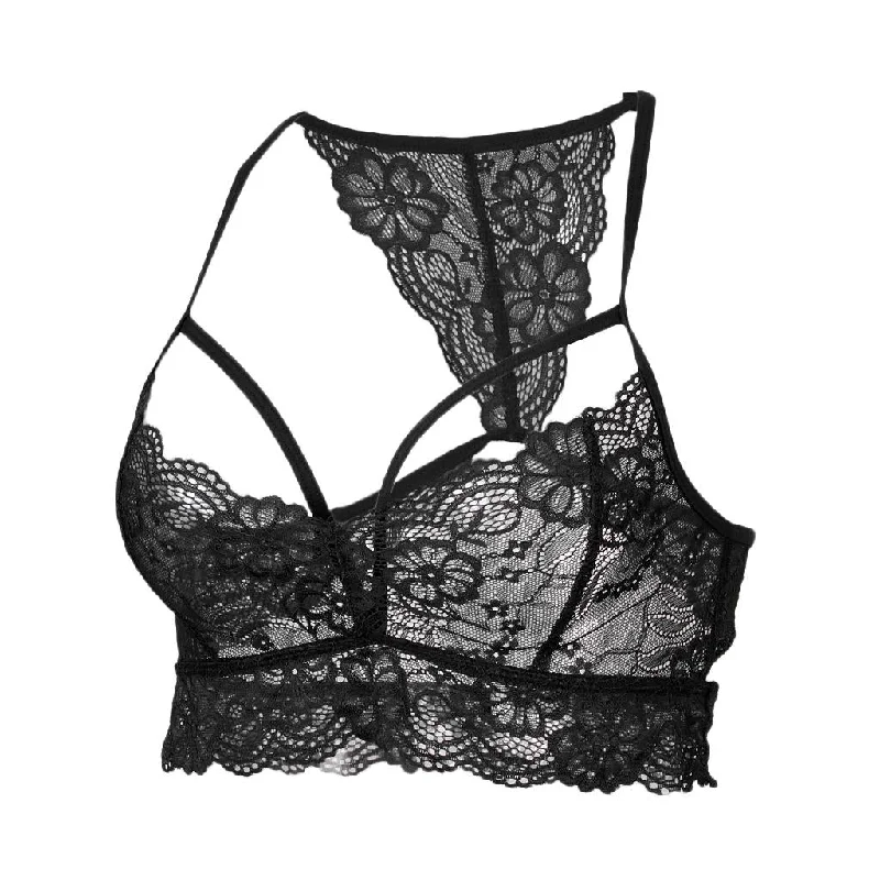 Floral Lace Bustier Crop Tops Unpadded Bra Bralette Cami Lingerie Black Machine Wash Dry Clean Hand Wash