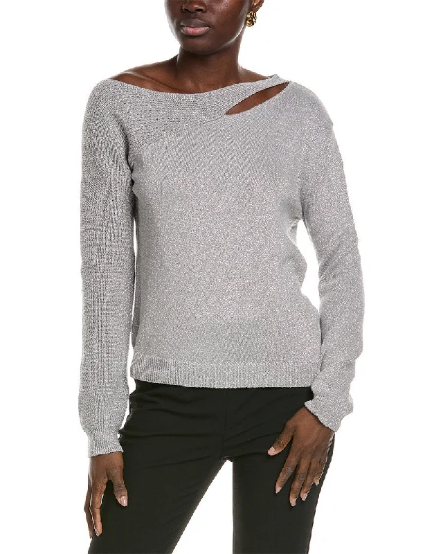 Vince Camuto One Side Shoulder Cutout Sweater Velvet Chenille Corduroy