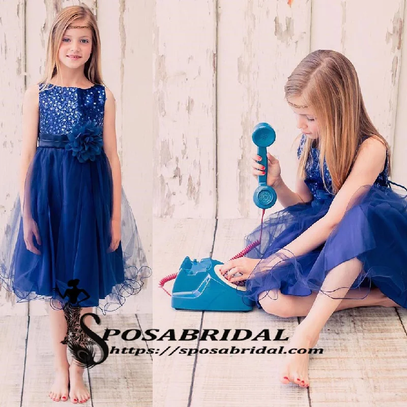 Royal Blue Top Sequin Sparkly Simple Round Neck Cheap Custom Flower Girl Dresses, FG121 Royal Blue Top Sequin Sparkly Simple Round Neck Cheap Custom Flower Girl Dresses, FG121