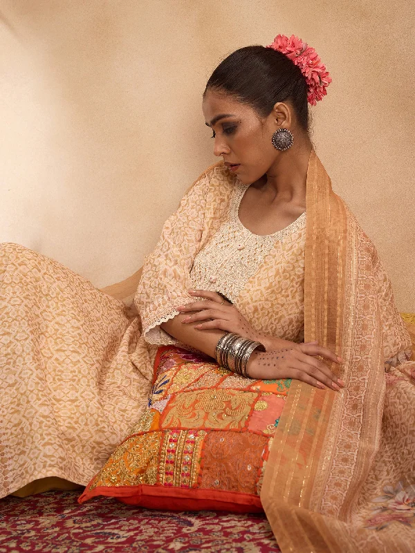 Women's Mustard Printed Straight Kurta Trousers With Dupatta Set - Indo Era Trousers Cargo pockets