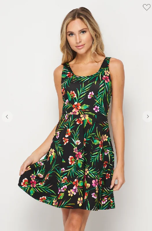 Tropical Forest Scoop Neck Swing Dress