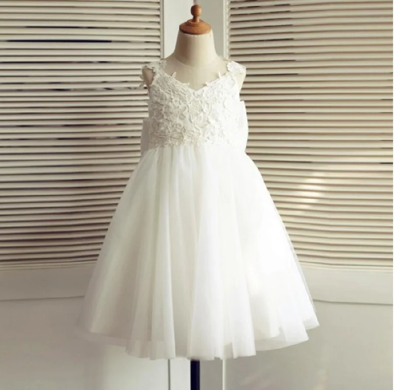 V-Neck Tulle Lace Bowknot Sash Backless Flower Girl Dresses, Lovely Tutu Dresses, FGS012 V-Neck Tulle Lace Bowknot Sash Backless Flower Girl Dresses, Lovely Tutu Dresses, FGS012