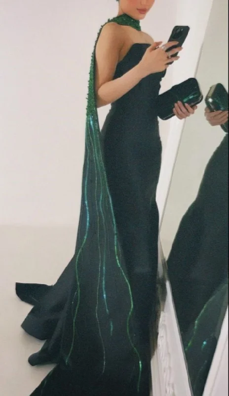 Fashion Black Satin Strapless Evening Dress,Formal Party Gown Y8174