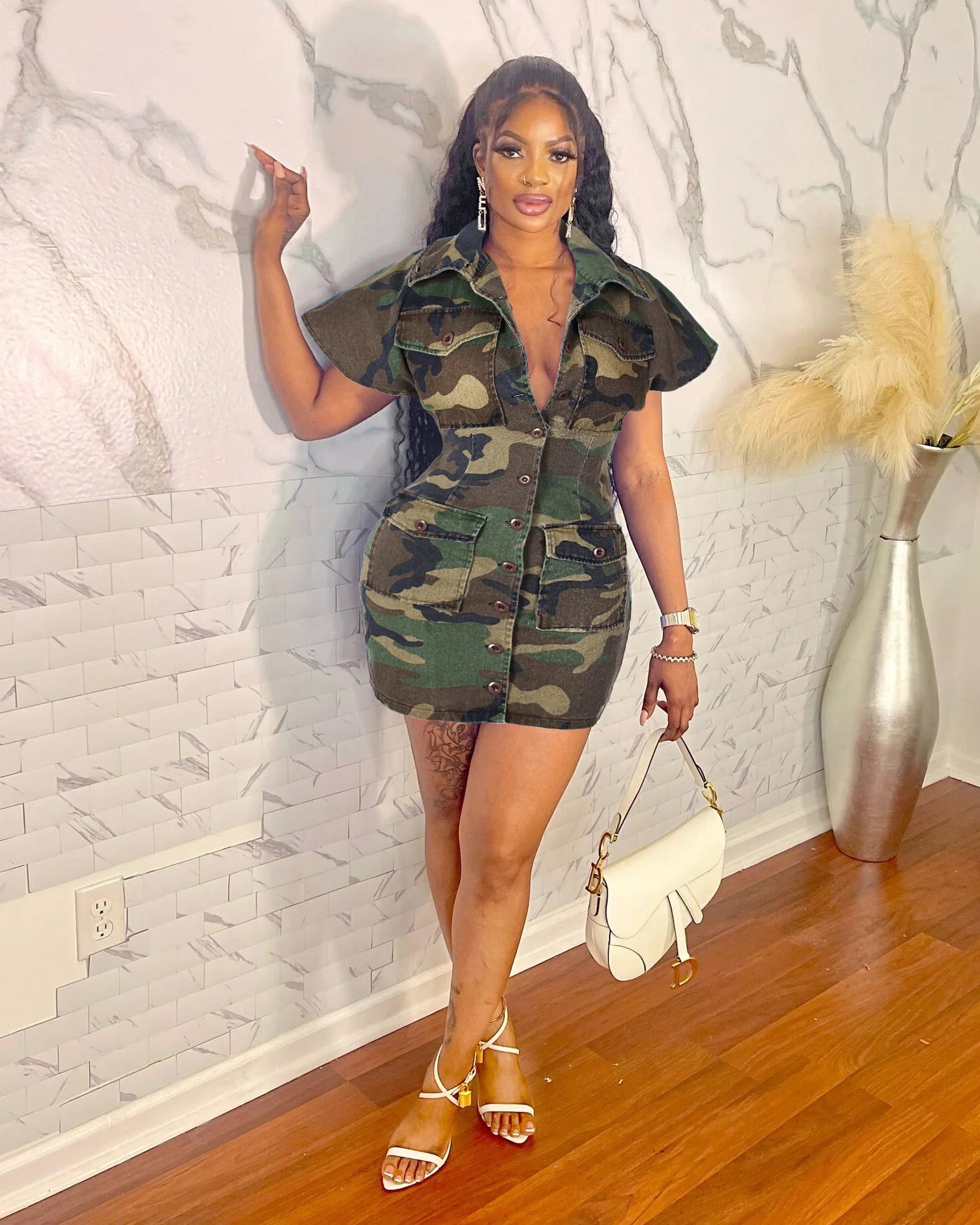 Bomblook ASDS126 Sexy Camo Turn Down Collar Dresses Women Women Dress 2023 Summer Dress